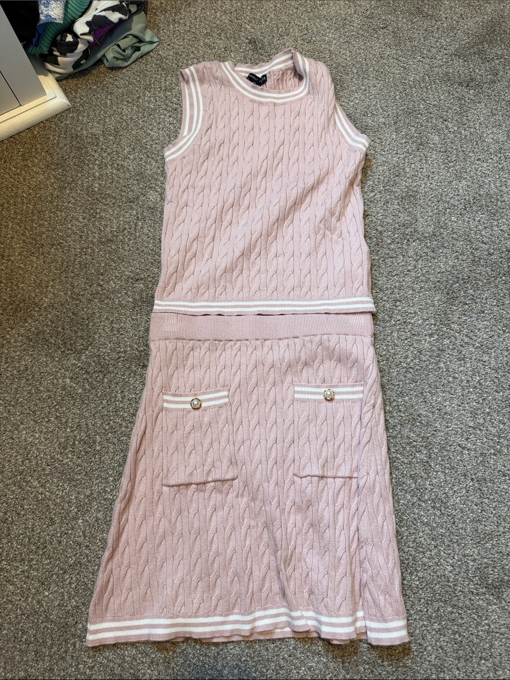 Women’s Pink Cable-Knit Two-Piece Dress Set